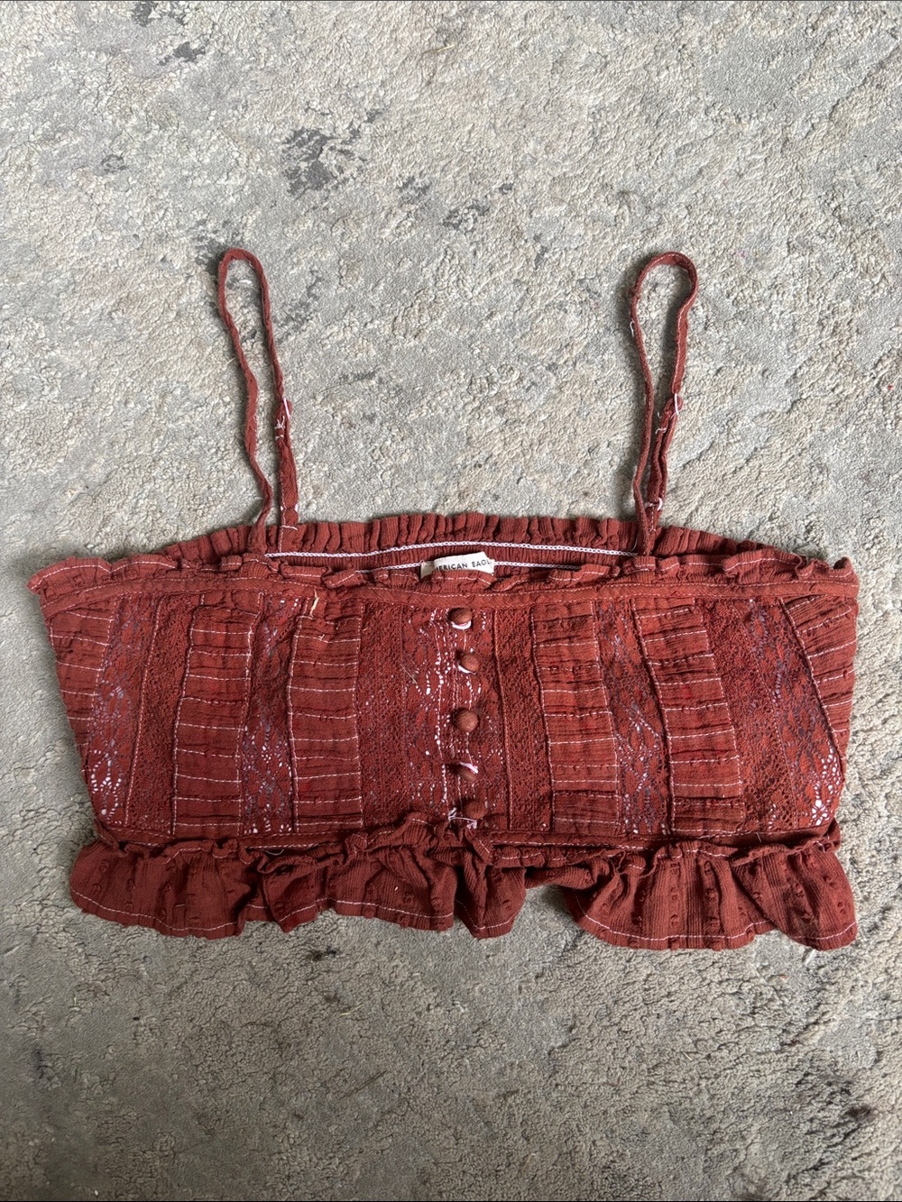 American Eagle Outfitters Rust Red Smocked Ruffle Camisole